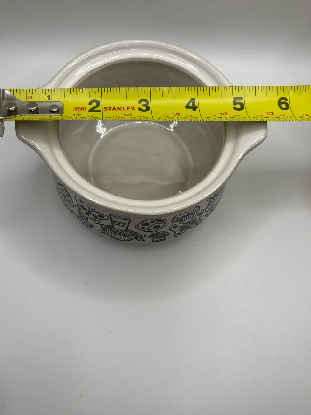 Ceramic Lidded Casserole with Black Nature Motif - White